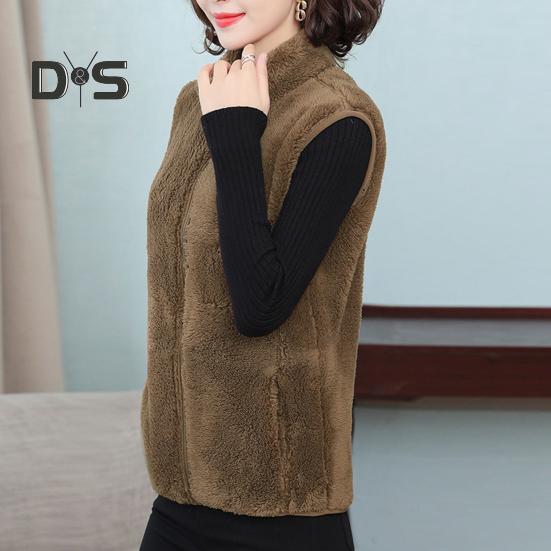 Женский осенне-зимний однотонный плюшевый жилет с воротником-стойкой, карманы без рукавов, карманы на молнии, утолщенный двухсторонний флисовый жилет, пальто