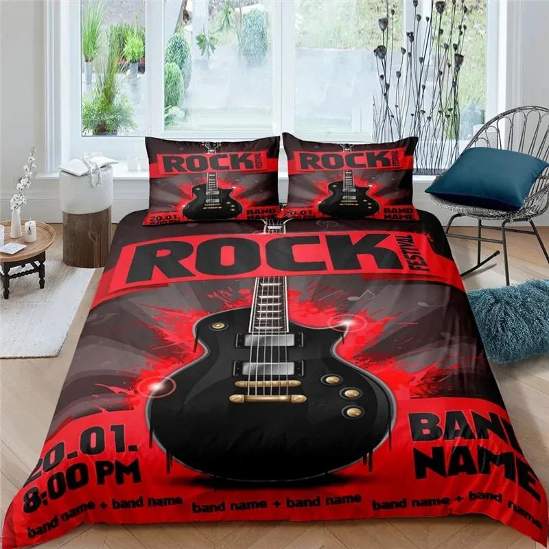3d Music Notes Guitar Duvet Cover Set for Teens Adults Bedroom Decor Music Bedding Sets Fashion Hip Hop Comforter Cover