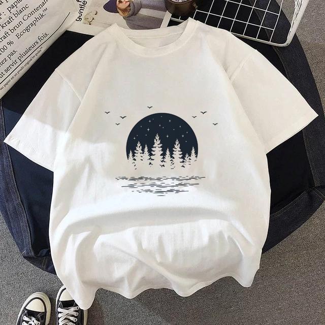 Summer White T Shirt Dark Forest Mountain Adventure Harajuku Shirts Short Sleeve Tops Female Clothing