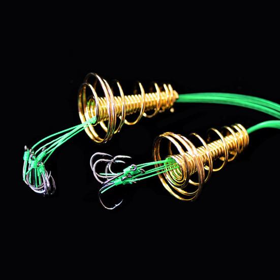 4Pcs/Set Trap Fishing Hook with Spring Carp Feeder Tangle-Free Heavy Duty Green Line Metal Barbed Fish Hook Rig Carp Fishing Accessories