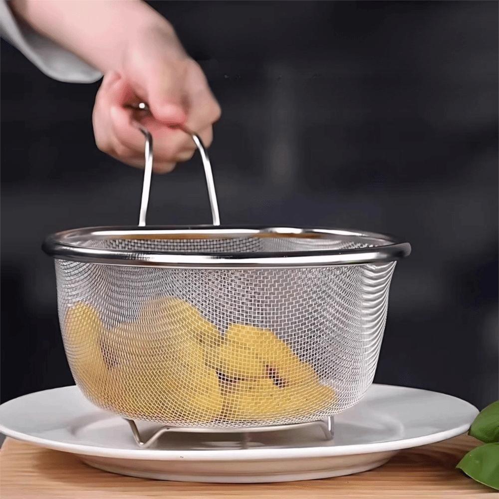 Fine Mesh 304 Stainless Steel Skimmer Wood Grain Wood Kitchen Strainer Basket Kitchen Sieve Hotpot