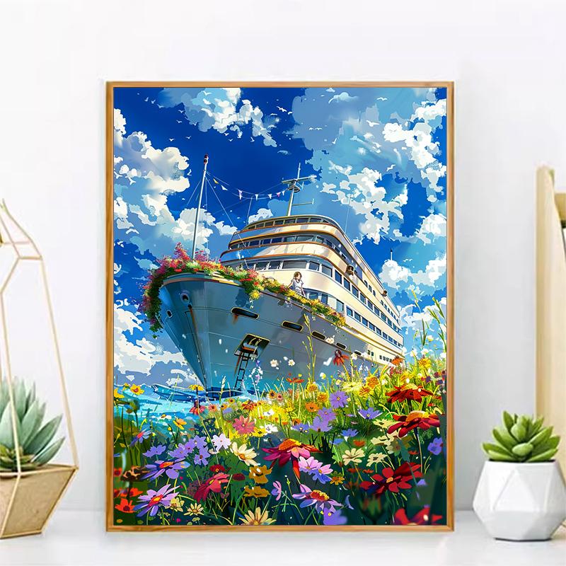 5d DIY Алмазная картина, вышивка крестом, мультфильм, корабль, пейзаж, алмазная вышивка, мозаика, полная круглая дрель, домашний декор, искусство