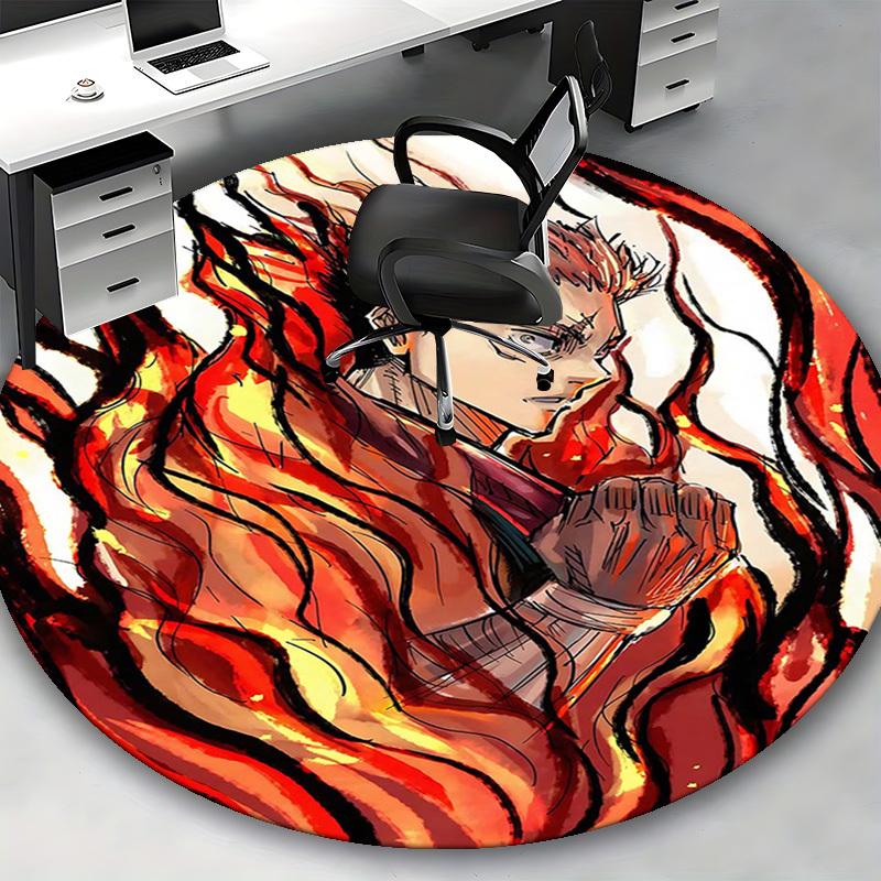 1pc Anime Demon Slayer Tanjiro Round Carpet - Office Chair Mat, Non-Slip Rug for Home Decor, Suitable for All Seasons, Game Room Flooring.H021