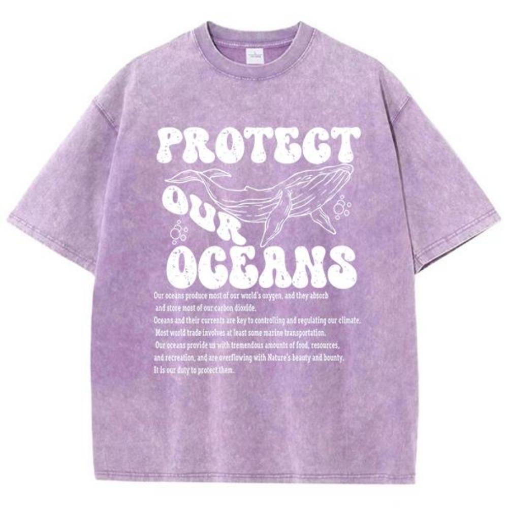 Protect Our Oceans Poster Print Tees Men Versatile Soft T-Shirt Aesthetic Round Neck Tee Clothing Youth Half Sleeve