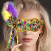Маска Марди Гра для женщин, блестящая маска со съемной кисточкой и перьями, венецианская маска с ручной палочкой или ремешком для маскарадной вечеринки