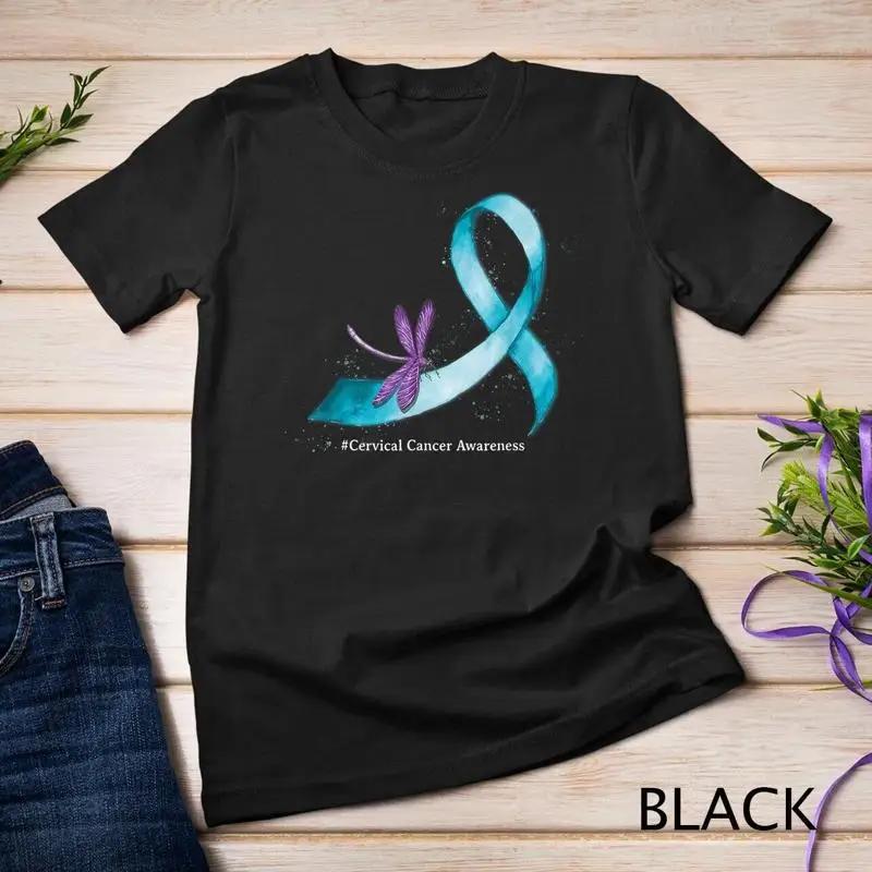 Hippie Dragonfly Teal Ribbon Cervical Cancer Awareness Unisex T Shirt