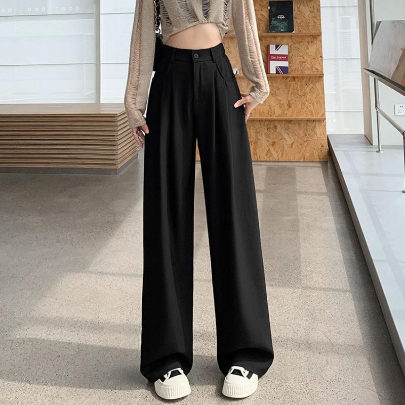 Модные новые женские прямые широкие брюки с высокой талией, простые офисные женские однотонные повседневные брюки, свободные элегантные облегающие женские брюки с карманами 25625