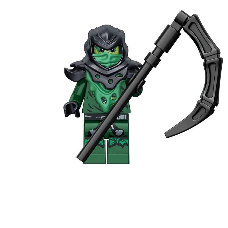 Набор из трех уникальных минифигурок: Красный Змеиный Монстр, Темная Рогатая Фигура и Зеленый Косарь