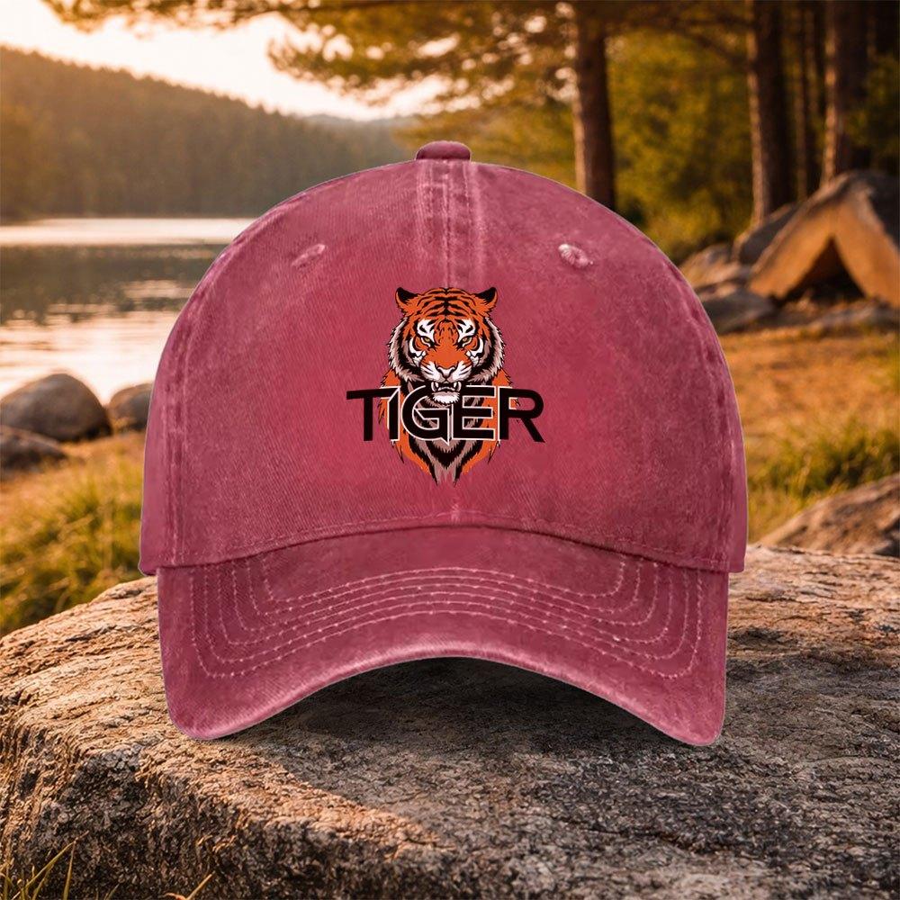 TIGER Pattern Washed Baseball Cap for Golf Casual Outdoor Use Unisex Unisexs Hat