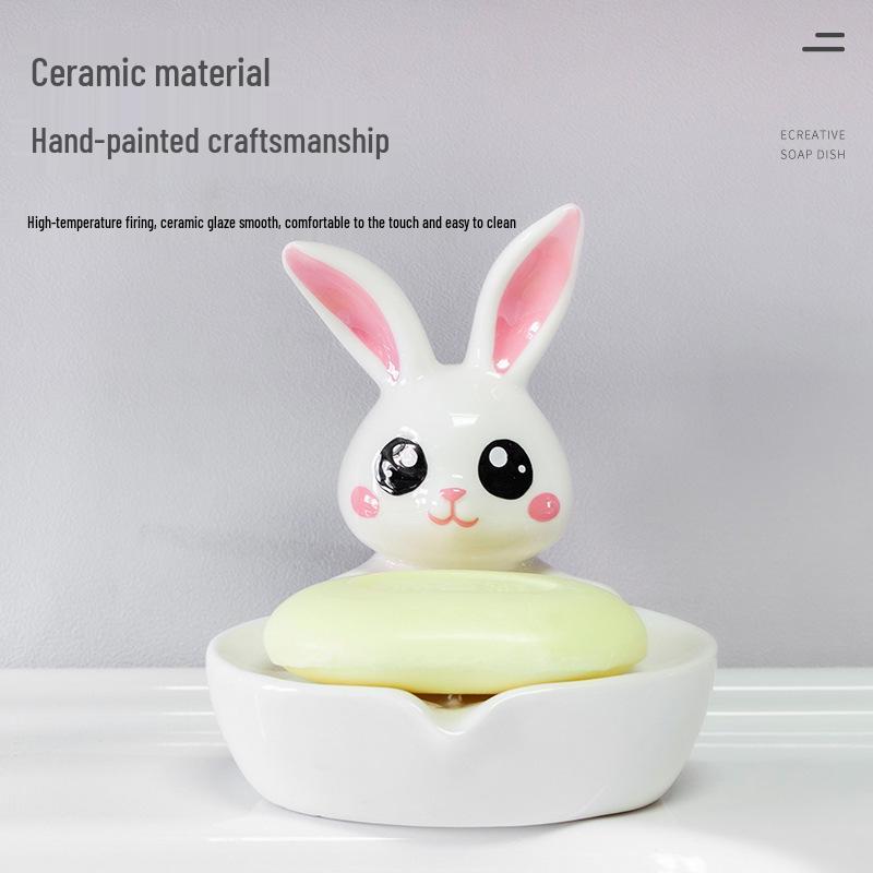 Креативная керамическая мыльница в виде кролика - Без скопления воды для ванной комнаты отеля или умывальника