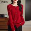 INDFS Women's Fashion Casual Fall Winter Solid Color Print Long Sleeve O-Neck Sweaters