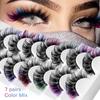 7 Pairs Of Colored False Eyelashes, Roll D Song, Dense Curled Eyelashes