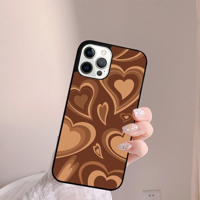 Эстетичный коричневый чехол для телефона 'Latte Love' с сердцем для iPhone 17 Air 13 12 14 15 16 Чехол для Apple Pro Max Plus