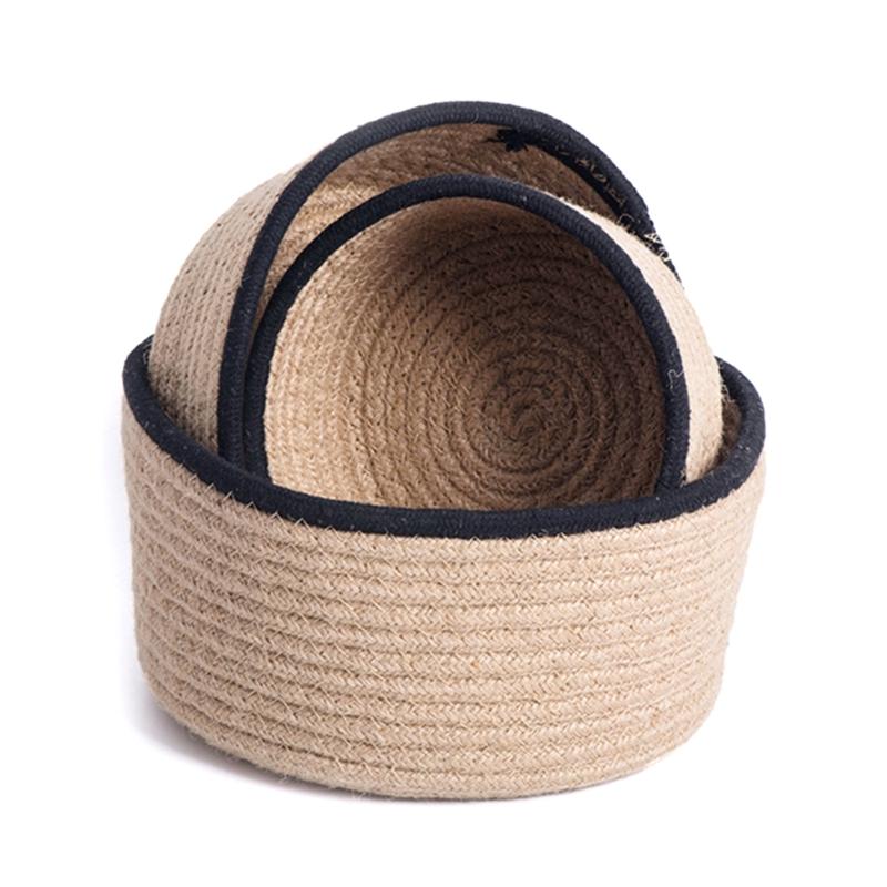 Pack of 3 Natural Linen Rope Woven Baskets Sturdy Woven Basket Collection for Contemporary Home Organizing Needs