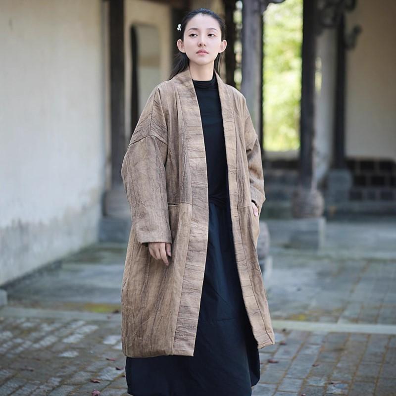 Johnature Women Vintage V-Neck Long Sleeve Patchwork Pockets Coats Winter Warm Coat