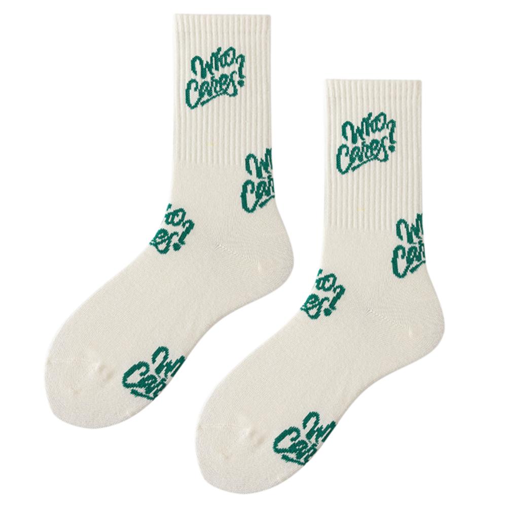 Cotton Green Socks Harajuku Autumn Winter Sports Socks Trendy Letter Striped Socks For Women Men