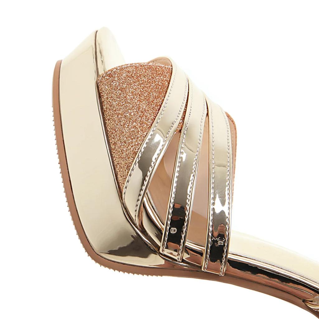 Fashion New 11CM Platform Super Gold High Heels For Woman Sexy Open Toe Sandals Gladiator Sequins Party Dress Ladies Shoes Size 34-43