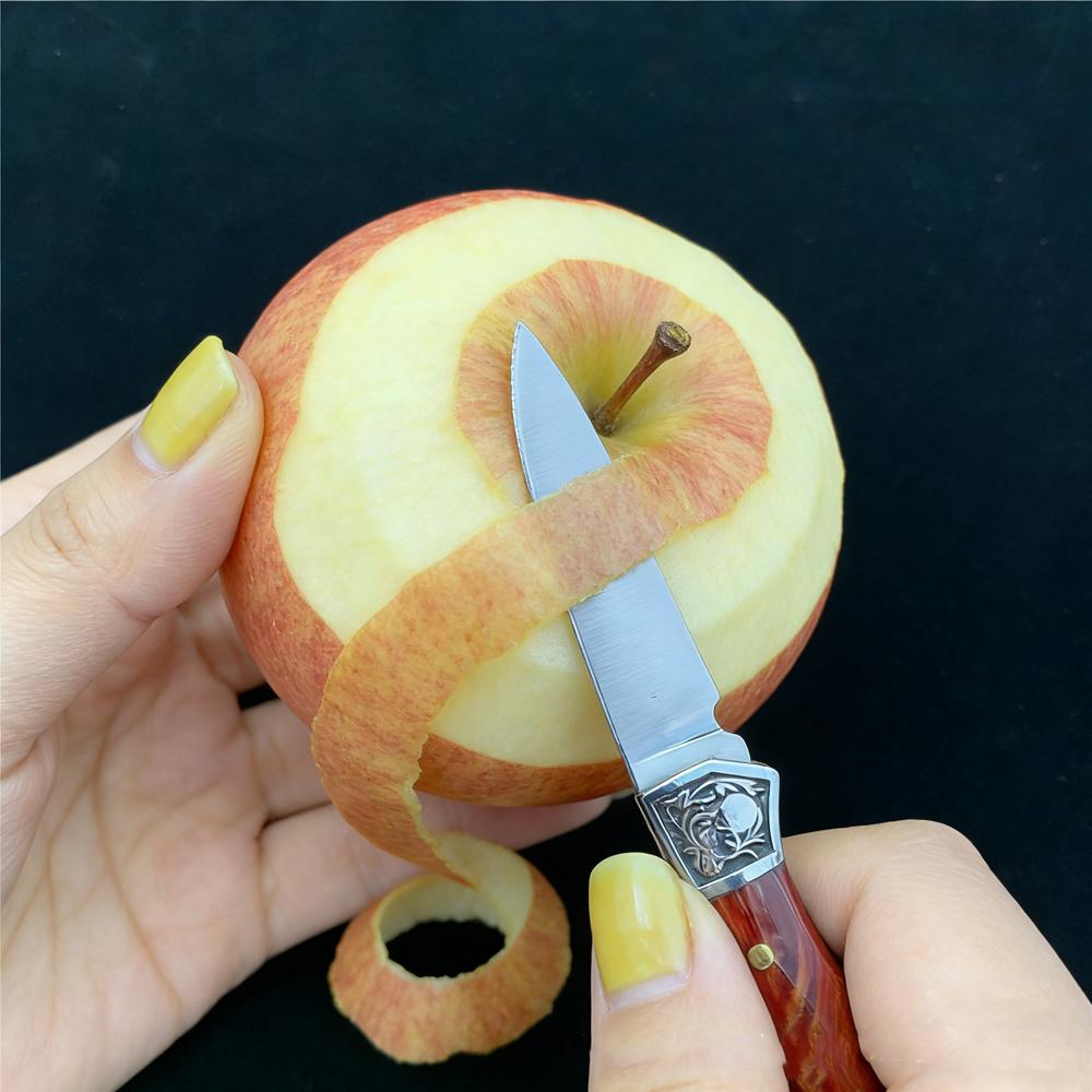 Hand Forged Mini Folding Knife Chromium Vanadium Alloy Stainless Steel Cowhorn Handle, Portable Pocket Keychain Knife Household