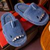 Fashion Litfun Plush Shark Slippers For Women Men Soft Furry Cotton Slippers Winter Indoor Cotton Shoes Open-Toe Non-slip Home Flip Flop