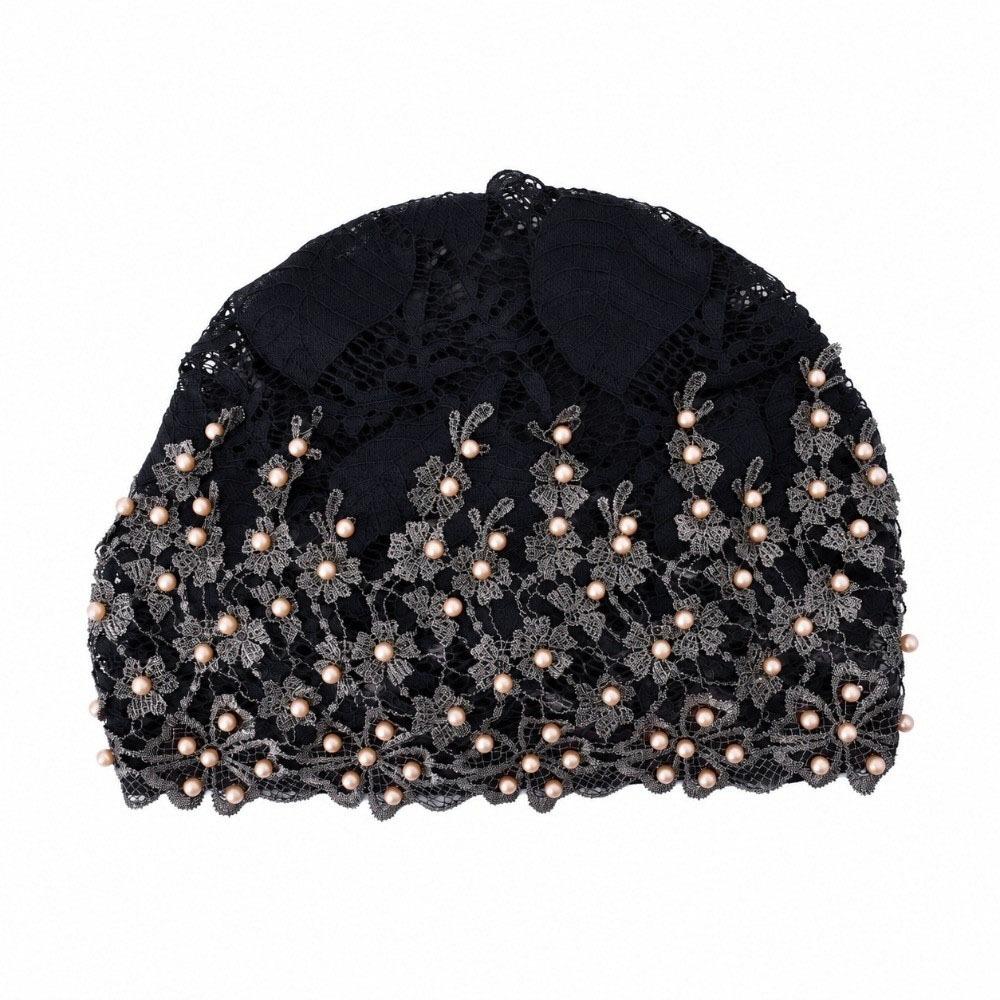 Beaded Glittery Finish Head Wrap Lace Embroidered Chemo Cap Comfortable Headscarf Daily Wear