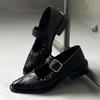 Fashion High Quality Leather Women Shoes Sexy Pointed Toe Metal Buckle Mary Jane Shoes for Women Punk Black Elegant Woman Heeled Shoes
