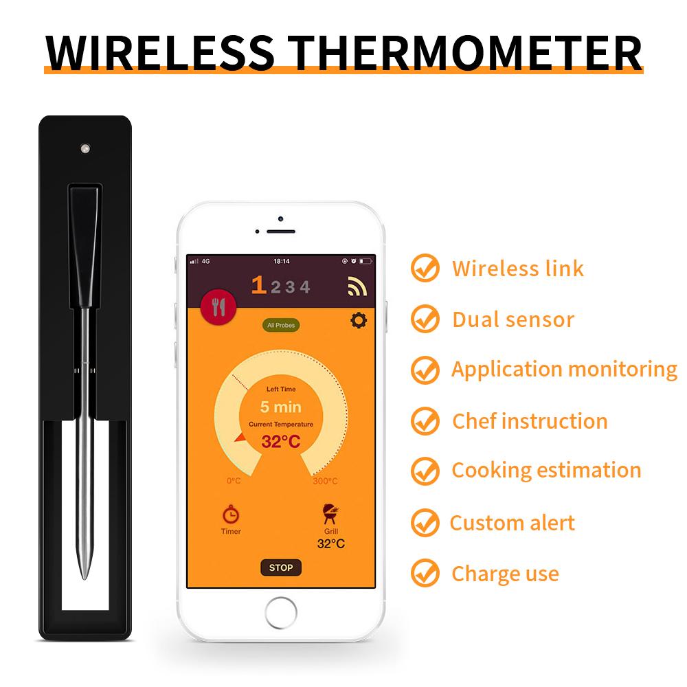 Беспроводной Bluetooth Термометр Умный Термометр для Барбекю Перезаряжаемый Кухонный Тестер Температуры Еды Мяса Для Плиты Духовки Гриля