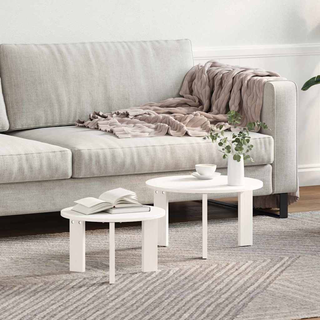 Coffee Table Set 2 pcs White Solid Pine Wood
