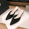 Pointed Toe Fashion Shoes 2024 Women Mid Heels Party Shoes Shallow Sexy Sandals New Elegant Mujer Stilettos