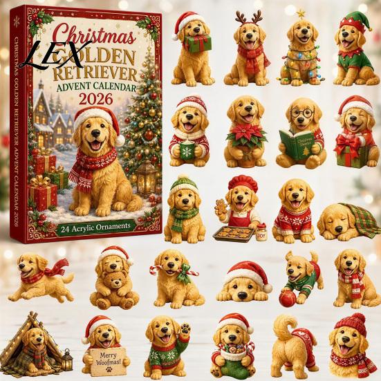 Holiday Countdown Calendar Dog Advent Calendar, 24-Day Christmas Acrylic Ornament Set with Themed Souvenirs Mini Figures, Tree Hanging Decor, Gift for