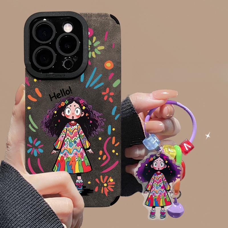 Ремешок Graffiti Girl Подходит для чехла для мобильного телефона Apple 16pro 15 Ретро Мех 14 Силиконовый Противоударный 13/12 Мягкий