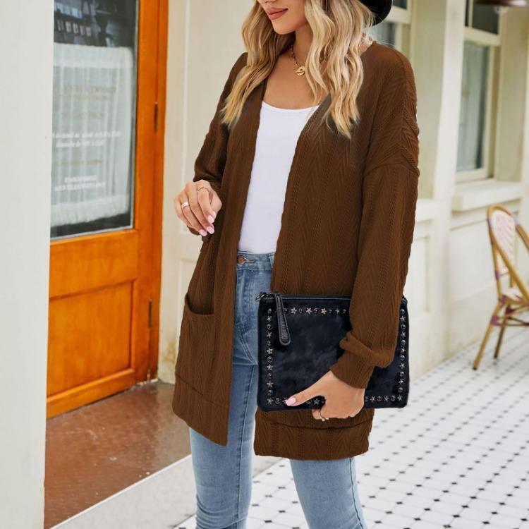 Casual Solid Color Women's Mid Length Cardigan Sweater Coat Fashion