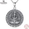 EUDORA Серебро 925 Viking Odin Бог Медальон Ожерелье для Мужчин Женщин Тонкий Круг Викингов Нордические Руны Амулет Подвеска Украшения