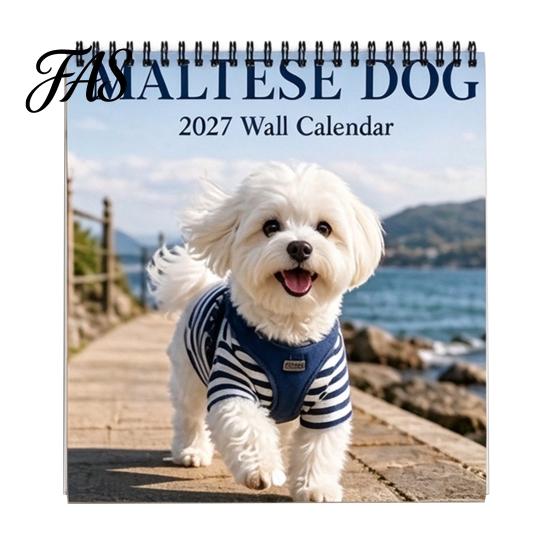 Durable Hanging Wall Planner 2027 Maltese Calendar, Cute Dog Photography Calendar Jan.2027-Dec.2027 12 Monthly for Home Office Spiral Bound