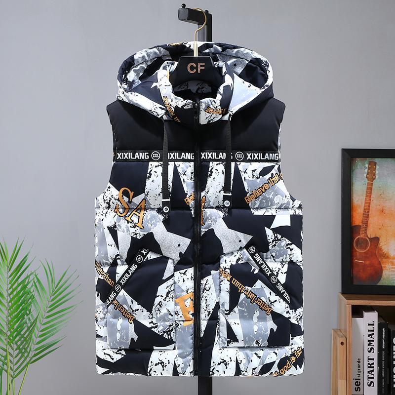 S-8XL плюс размеры Мужская куртка без рукавов Зимняя повседневная жилетка без рукавов с хлопковой подкладкой и капюшоном Мужской теплый камуфляжный жилет