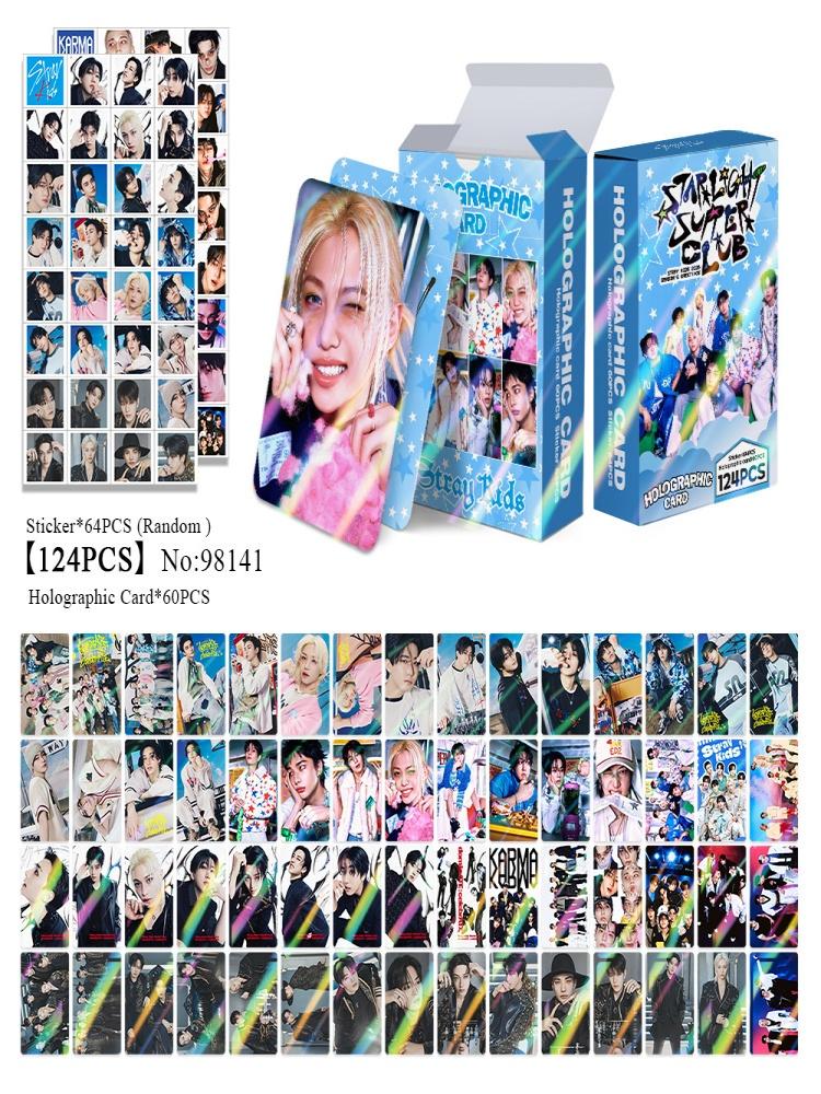 124 Pcs Straykids Skzoo Laser Flash Cards Double-Sided Lomo Photocards Han Album Stickers Fan Collection Gift