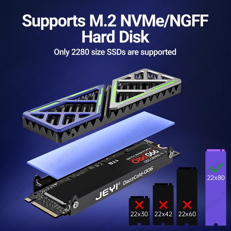 Радиатор для M.2 SSD JEYI 2280 NVME NGFF из магниево-алюминиевого сплава для ПК/PS5, эффективный охладитель с термосиликоновой прокладкой