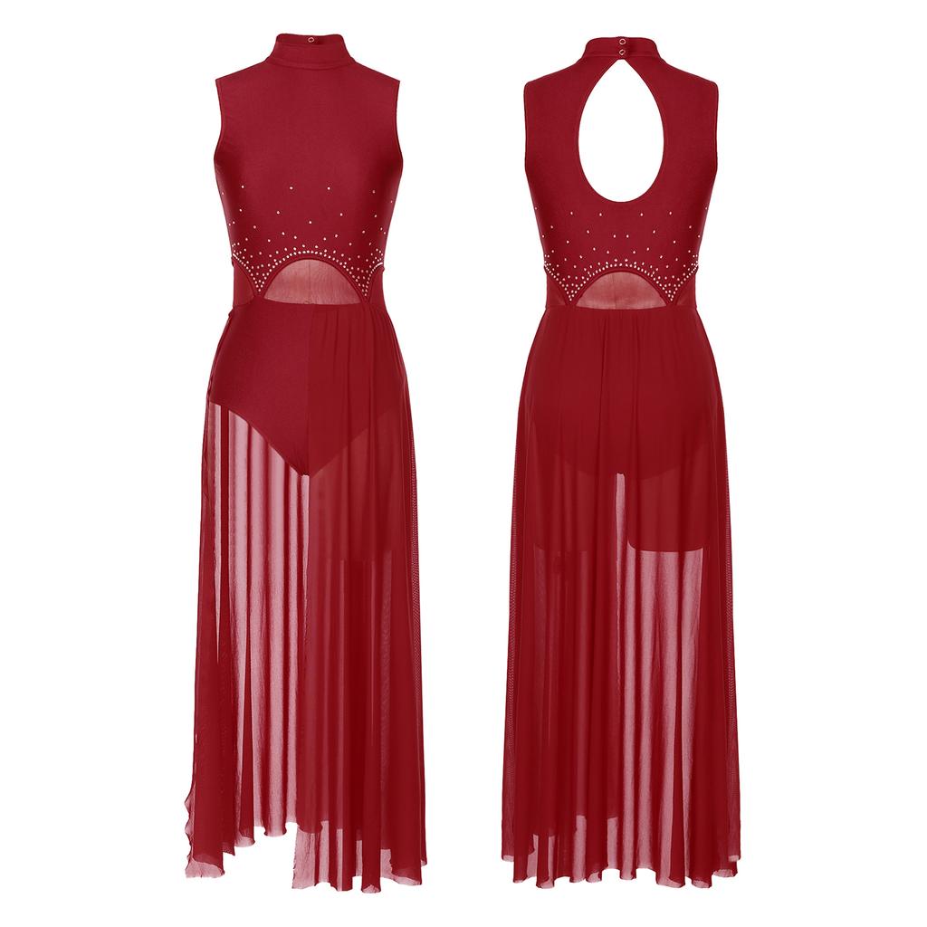 Женский лирический танцевальный костюм, современный балет, танцевальная одежда, декор со стразами, трико, платье