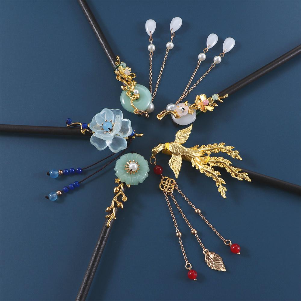 Disk Hair Tassel Women Chinese Style Wooden Hair Fork Flower Hairpins Hair Sticks Hair Accessories