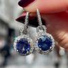 Роскошные женские серьги Стерлинговое серебро Королевский синий Круглый циркон Длинные серьги-кисточки для женщин девушек День святого Валентина