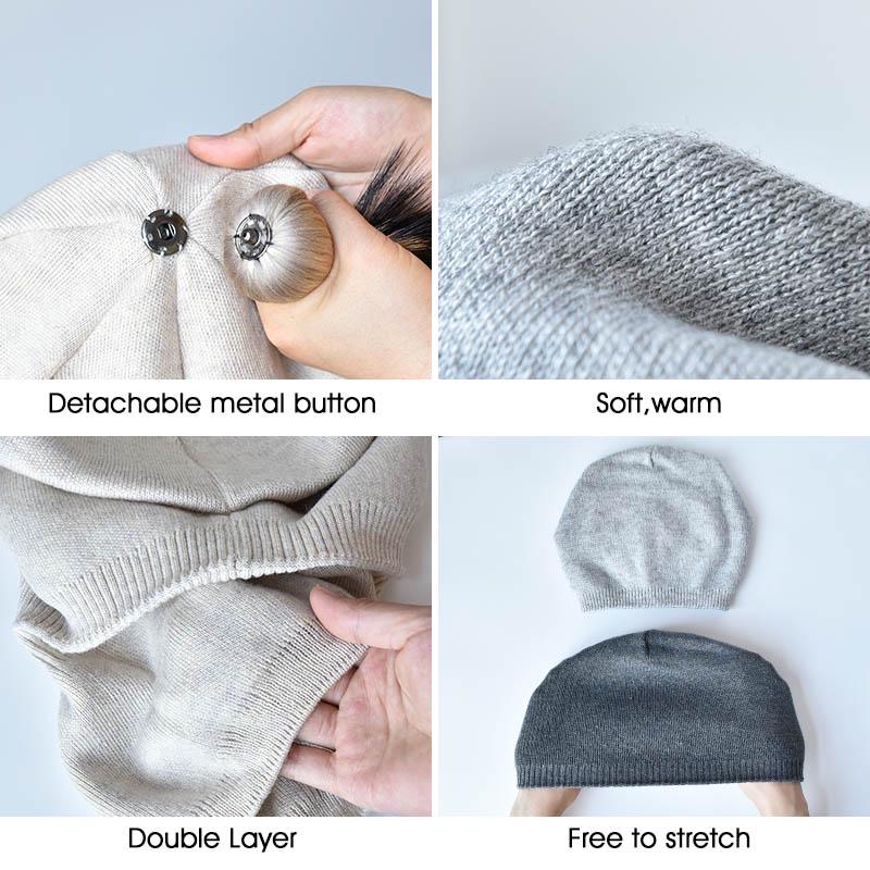 SOMALER Женская вязаная шапка с помпоном из натурального меха