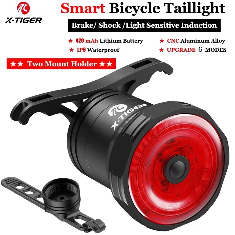 X-Tiger Bicycle Taillight IPX6 Waterproof Cycling LED Lamps Smart Auto Brake Sensing Light 420mAh 6 Gears Bike Rear Lights 7