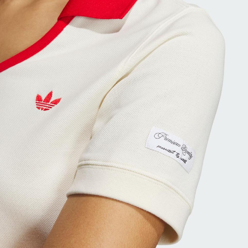 adidas Originals X Notitle FW23 Укороченная рубашка-поло с контрастным v-образным вырезом Женские топы Off-White IN1082