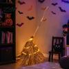 Rustic Farmhouse Fall Decorations 5.5 Ft Giant Light-up Witch Broom, Vintage Twig Broom with String Light, Spooky Patio Lighting Decor Decoration for