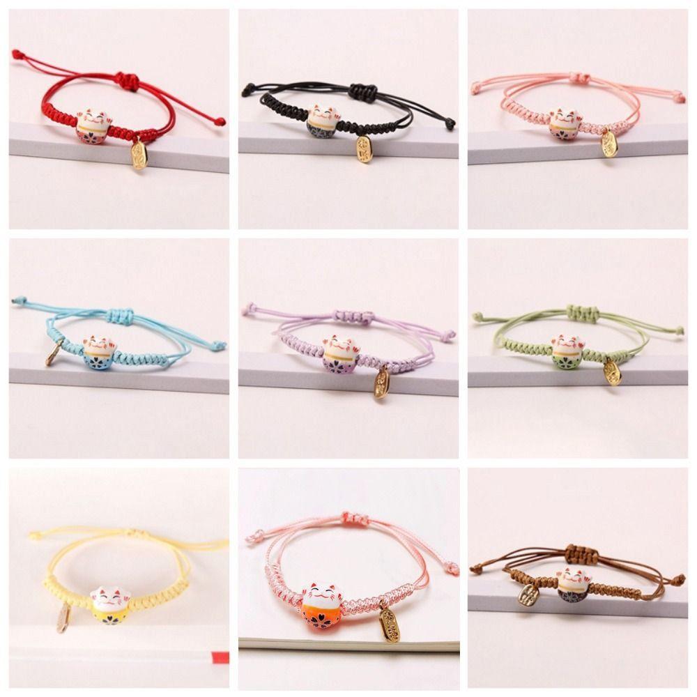 Браслет-веревочка ручной работы Манеки-неко Женский браслет на руку Креативное плетение красной веревочкой Мужской
