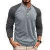 Autumn Winter Round Neck Ribbed Long-sleeved Bottoming Shirt  Contrasting Color Retro Tees Button Men's T-shirt Top