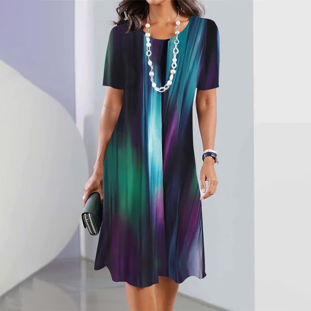 Женские платья 3D Градиент Геометрический принт Короткий рукав Одежда Мода Свободная юбка Летнее Дамское Платье оверсайз для отпуска