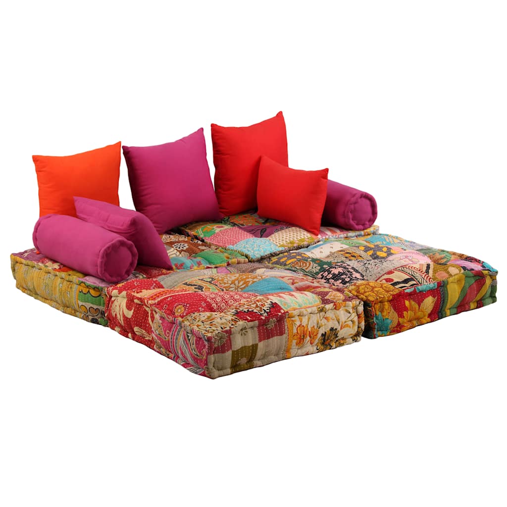 2 Seater Modular Pouf Patchwork Fabric