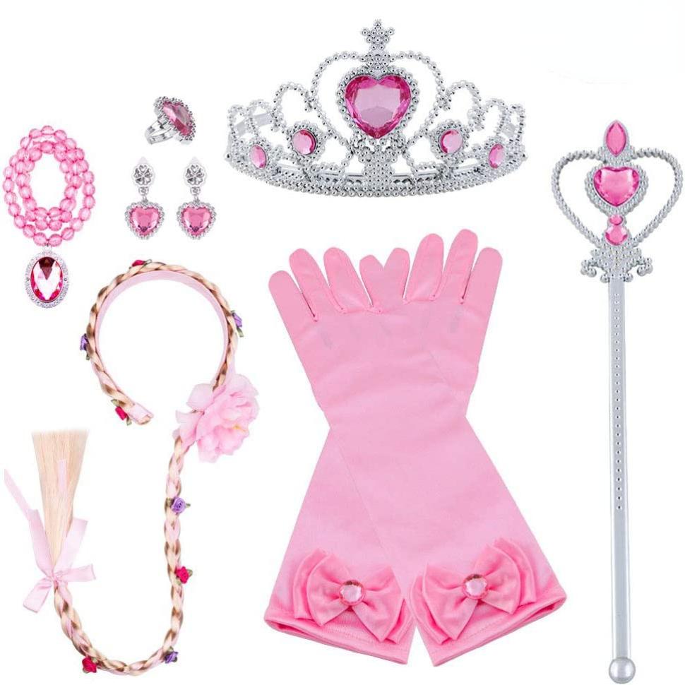 Princess Costume Set Crown Magic Wand Frozen Children Princess Gloves Necklace Ring Set Costume Accessories