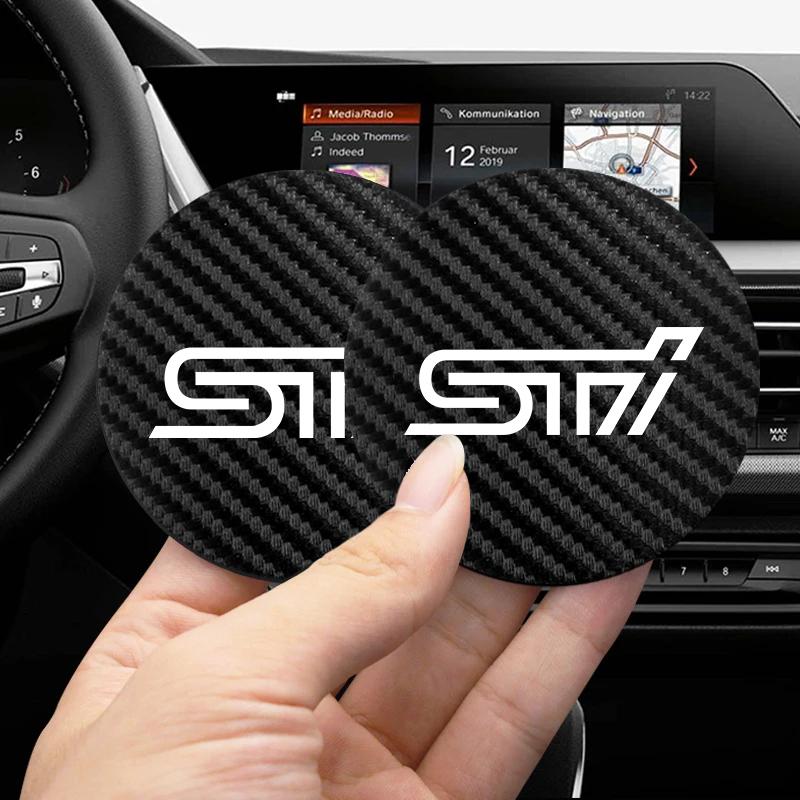 2Pcs Carbon Fiber Coaster Car Water Cup Anti-slip Pad Mat Auto Interior For Subaru STI XV Forester Crosstrek Mpreza WRX Tribeca ferh5