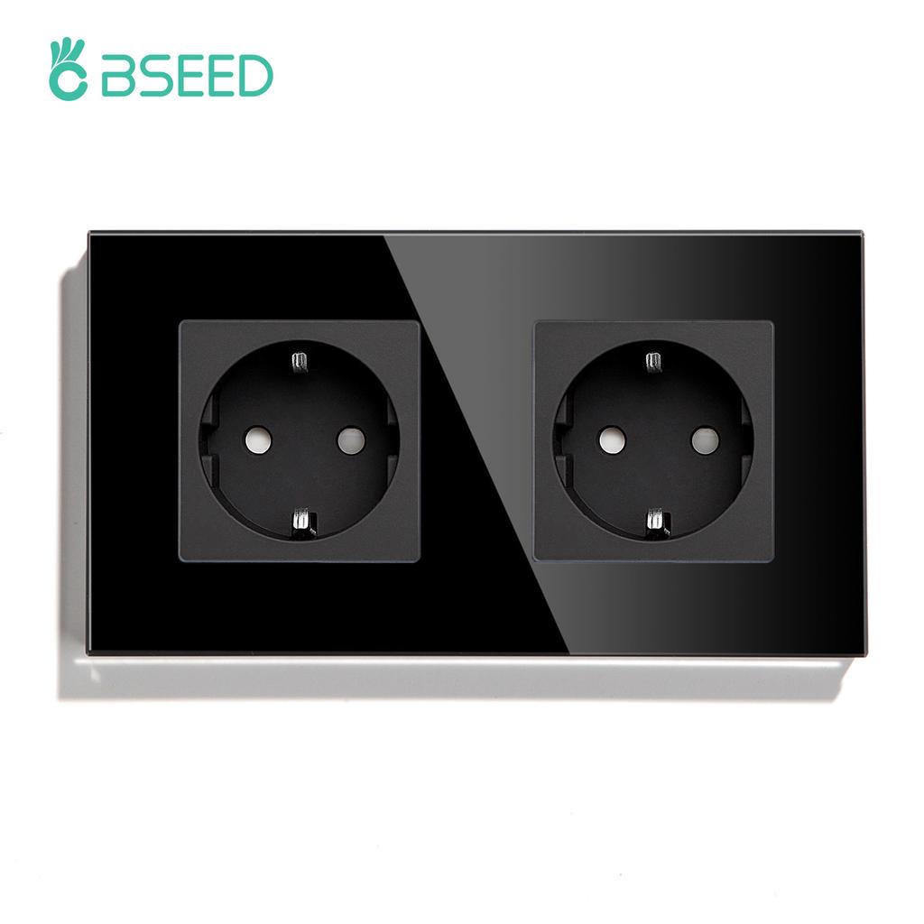 BSEED Стандарт ЕС 1/2/3 Клавиши 2-позиционные Настенные Сенсорные Выключатели Выключатели с Датчиком Освещенности Настенные Розетки USB Type-C Панель из Хрустального Стекла 240В Черный